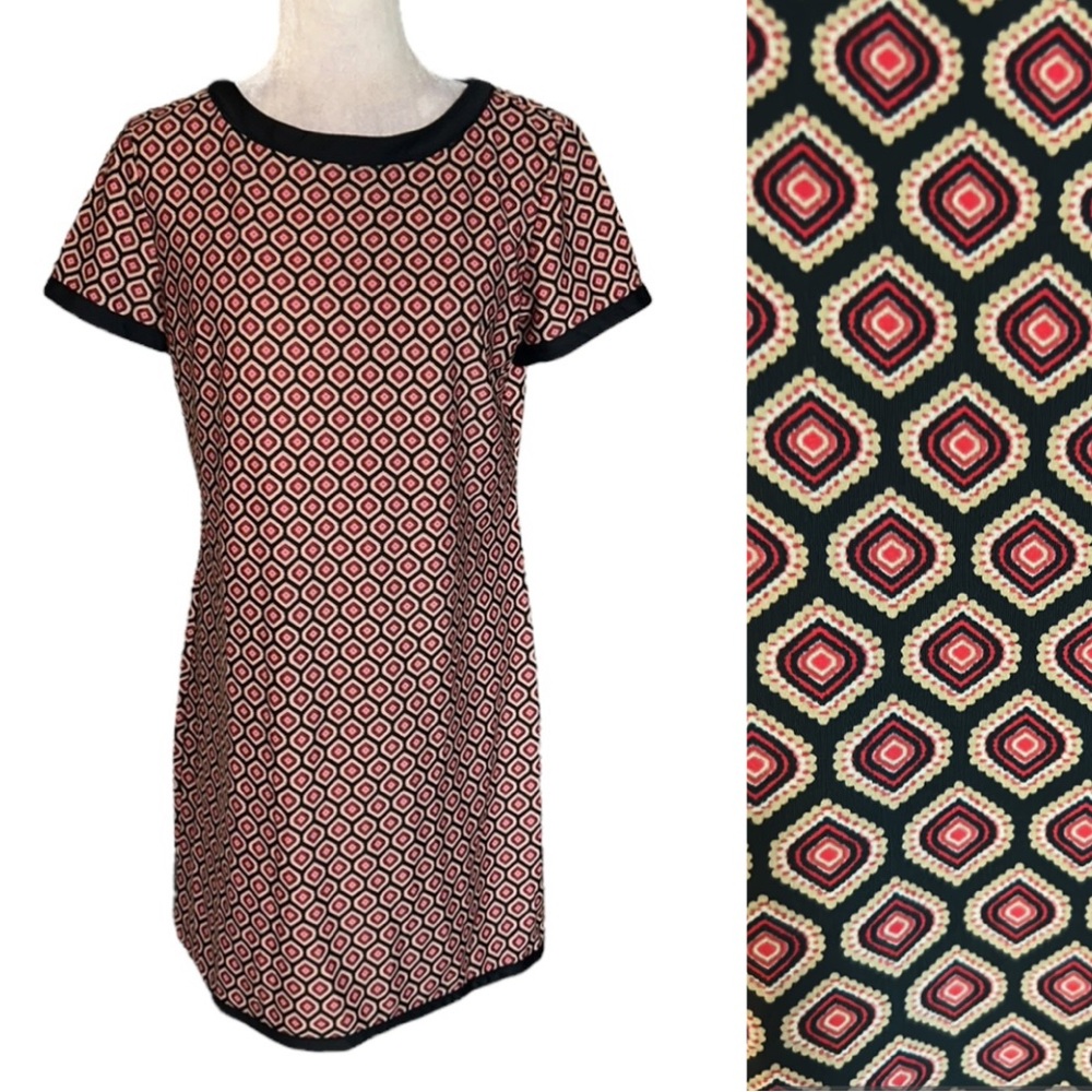 Jude Connally Retro Geometric Print Short Sleeve Mod Mini Dress - M